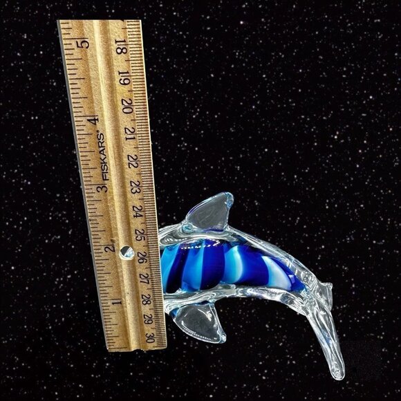 Art Glass Dolphin Blue Swirls Multicolor Paperweight Figurine 2.5”T 4.5”W - Picture 5 of 13